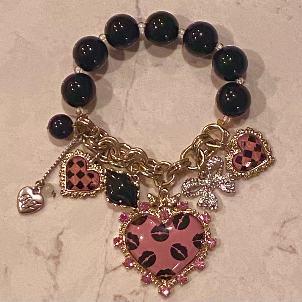Betsey Johnson - First Date Heart & Charms Stretch Bracelet Authentic